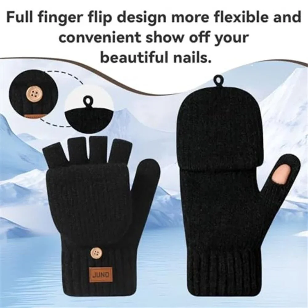 Unisex Winter Mittens Fingerless Gloves Upgraded Thermal Lined Knitted Gloves